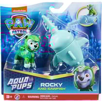 Pat patrouille aqua pups rocky et son poisson scie - figurine chien - paw patrol - spin master - 20139322