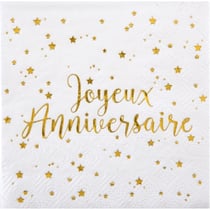 20 Petites Serviettes Joyeux Anniversaire Lamé Or