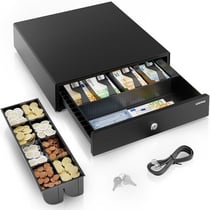 Tiroir Caisse 42x41x10 cm- Compatible avec Caisse Enregistreuse RJ11, 8 compartiments Monnaie & 4 billets, Métal Robuste- ACROPAQ
