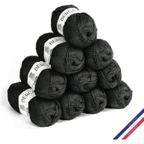 10 pelotes de laine - Noir - 100% coton bio - 3mm - Tricot et crochet - Bergère de France
