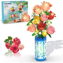 Bouquet de fleurs en mini-briques avec vase et LED - CUBIMANA
