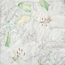 Lot de 4 serviettes en papier découpage collage 33 cm FLEUR LYS BLANC FA 1010