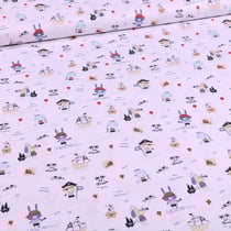 Tissu Coton imprimé Bio Animaux pirates sur fond Blanc