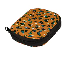 Pochette à couture 14x9cm imprimé moucheté jaune moutarde bleu