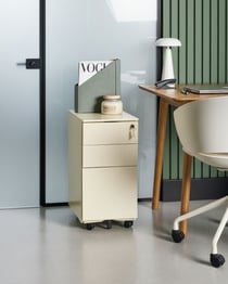 Caisson Beige Clair en Métal à Roulettes pour Bureau 3 Tiroirs Serrure à Clé Style Moderne