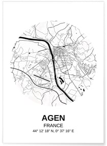 Affiche Carte Agen | A3 : 29,7x42cm