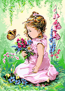 Canevas antique Elise et le papillon 45x60cm