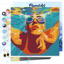 Mini Peinture par Numéros Figured'Art 20x20cm avec cadre Affiche sportive Natation - Petit Format
