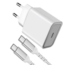 Force Power Chargeur Secteur 25W Power Delivery + Câble Renforcé USB C/USB C Blanc