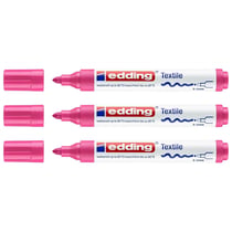 Lot de 3 marqueurs textiles permanents pointe ronde 2-3 mm - EDDING - Rose Fluorescent