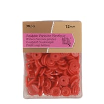 Lot de 30 boutons pression 100% plastique Rouge 12mm