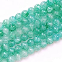 Fil de 97 perles ronde en verre craquelé fabrication bijoux 8 mm VERT
