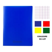 Lot de 4 cahiers - 24x32(cm) - Grands carreaux - 96 pages - couverture en polypro bleu,jaune,rouge,vert - sans spirale - Hamelin