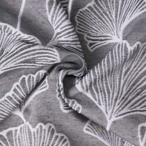 Tissu Jacquard Yasuko feuilles ginkgo Blanches sur fond Gris chiné