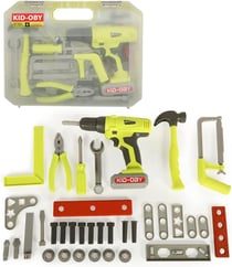 KID-OBY - Valise Outils 37 pcs très complète - Scie, Perceuse Electrique, Tournevis, Embouts, vis écrous... - Jouet Bricolage Enfant Réaliste - Jeu Imitation à partir de 3 Ans- 813093