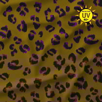 Tissu Lycra maillot de bain anti UV léopard Fauvia sur fond Jaune moutarde - Au mètre