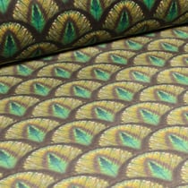 Tissus Velours d'ameublement épais tout doux Paon sur fond Marron