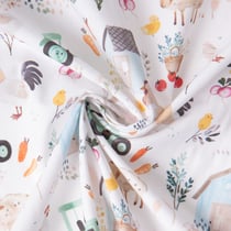 Tissu Coton imprimé digital La ferme Tracteur sur fond Blanc