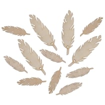 Plumes en bois naturel, 7+4cm assortis, 12 pces