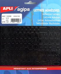 Apli 122006 - Lettres et symboles adhésives noires format 12,5 x 10mm