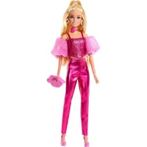 Coffret deluxe barbie : poupée blonde style n° 5 avec tenue rose métallisé - poupée mannequin - mattel - jfp40
