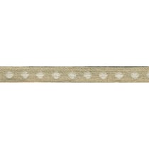 Bobine 25m galon marron Pois Blanc en lin 11mm