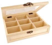 Boite à thé/tisane en bois 9 compartiments 21,5 x 18 H 4,6 cm