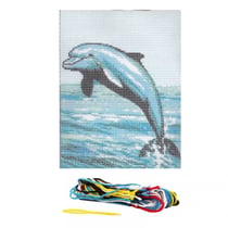 Kit complet canevas 15 x 20 cm motif dauphin océan