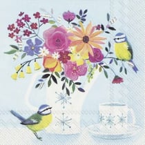 Lot de 4 serviettes en papier découpage collage 33 cm POT DE FLEURS OISEAU O 437