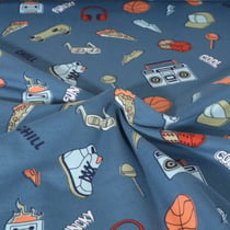 Tissu Jersey Coton Poppy Streetwear urbain sur fond Bleu denim