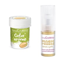 Colorant alimentaire vert arôme pistache + Poudre alimentaire irisée dorée