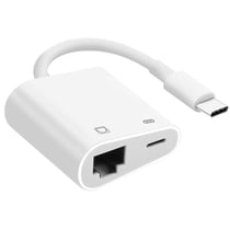 Adaptateur USB-C vers Ethernet + USB-C Charge et Connexion internet stable Blanc