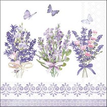 Lot de 4 serviettes en papier découpage collage 33 cm FLEUR LAVANDE PAPILLON
