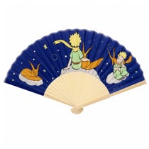 Éventail Le Petit Prince bleu foncé en bambou 40 x 23 cm