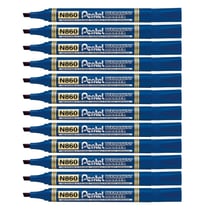 Lot de 12 marqueurs permanents - PENTEL - Pointe biseautée 2-4mm - Bleu