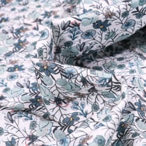 Tissu Popeline de coton Sweet Flower Apolline vert d'eau sur fond Blanc - Au mètre