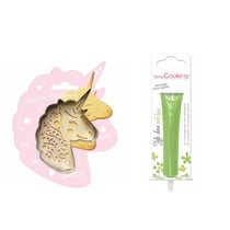 Kit pour biscuit en relief Licorne + Stylo au chocolat vert clair