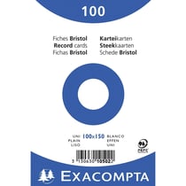 Fiches bristol - 10x15cm - Blanc - Uni - Non perforées - Lot de 100 - Papier épais - Exacompta