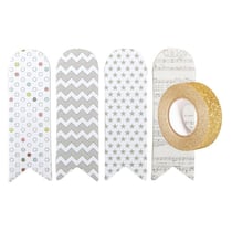 80 marque-page adhésifs blancs à motifs + masking tape doré à paillettes 5 m