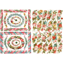 Découpes vintage, petites fleurs, feuille 16,5x23,5 cm, 2 flles/ 1 Pq.