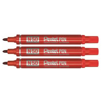 Lot de 3 marqueurs permanents pointe ogive 2 mm - PENTEL - Rouge - N50