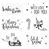 Clear Stamps - "Christmas Greetings", 102,5x97mm, 7motifs, 1feuille