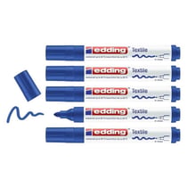 Lot de 5 marqueurs textiles permanents pointe ronde 2-3 mm - EDDING - Bleu