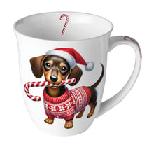 Mug en porcelaine fine teckel de Noël 40 cl