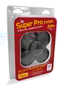 Jeu de 12 palets bretons en fonte GS trempée SEBO, n° de 1 à 6, pour compétition + 1 maître en fonte GS trempée - Sebo