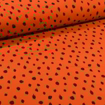 Tissu Sweat léger envers molletonné Bio Pois noirs sur fond Orange