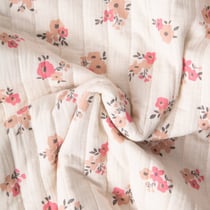 Tissu Double gaze de Coton Matelassé réversible Fleuris Molisa sur fond Ecru