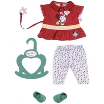 Tenue 4 pieces : pantalon avec haut rouge lapin chaussures vertes et tetine - baby born - habit poupee 36 cm - zapf (za81)