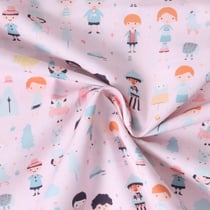 Tissu Coton imprimé Poupinella sur fond Rose poudré - Au mètre