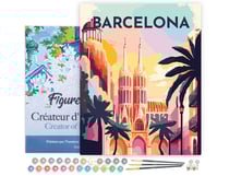 Peinture par Numéro Figured'Art avec Cadre Affiche Vintage Barcelone - Activité Manuelle Kit de Loisir Créatif DIY Numéro d'Art Complet - 40x50cm toile tendue sur châssis